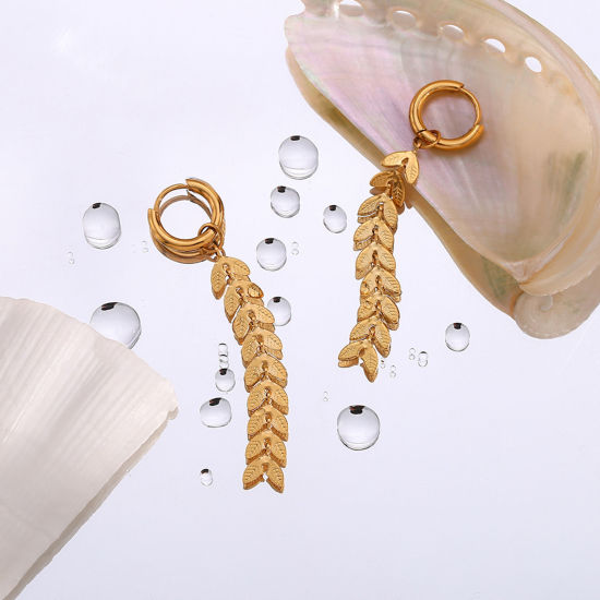 Imagen de 1 Par Enchapado al Vacío Sencillo & Casual Elegante 18K Oro Real Chapado 304 Acero Inoxidable Cola de pescado Borla Pendientes Para Niños Fiesta 5.2cm