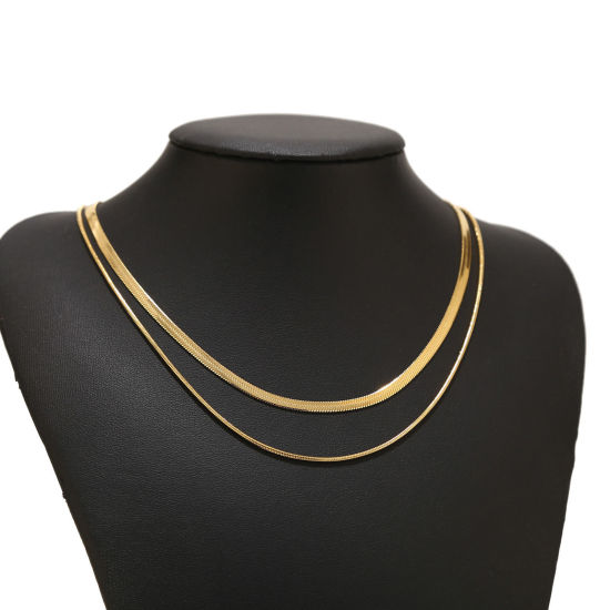 Picture of 1 Piece Vacuum Plating Simple & Casual Stylish 18K Gold Plated 304 Stainless Steel Snake Chain Multilayer Layered Necklace For Women 40cm-45cm long