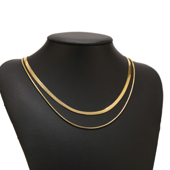 Bild von 1 Stück Vakuumbeschichtung Einfach und lässig Stilvoll 18K Gold plattiert 304 Edelstahl Schlangenkette Kette Mehrschichtige Halskette Für Frauen 40cm lang