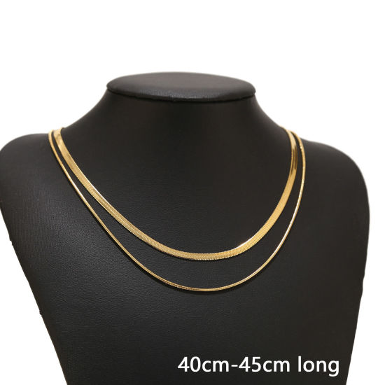 Picture of 1 Piece Vacuum Plating Simple & Casual Stylish 18K Gold Plated 304 Stainless Steel Snake Chain Multilayer Layered Necklace For Women 40cm-45cm long