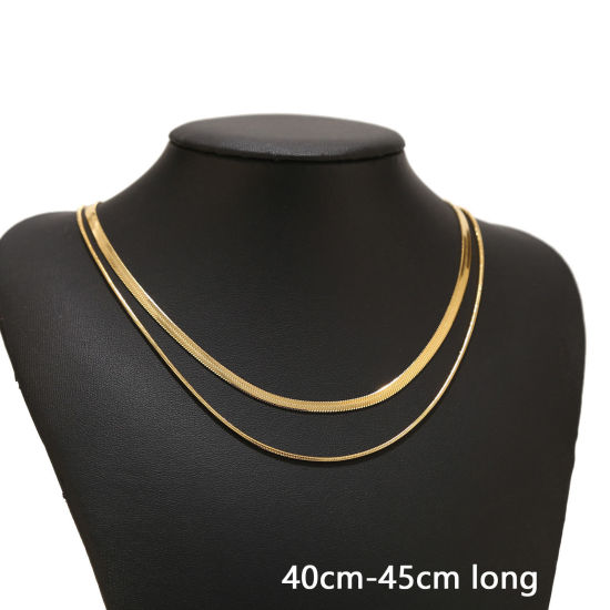 Bild von 1 Stück Vakuumbeschichtung Einfach und lässig Stilvoll 18K Gold plattiert 304 Edelstahl Schlangenkette Kette Mehrschichtige Halskette Für Frauen 40cm lang