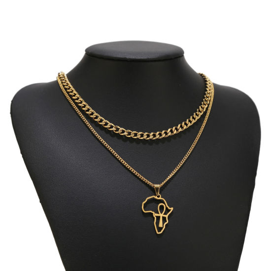 Picture of 1 Piece Vacuum Plating Simple & Casual Stylish 18K Gold Plated 304 Stainless Steel Link Cable Chain Map Multilayer Layered Necklace For Women 40cm-45cm long