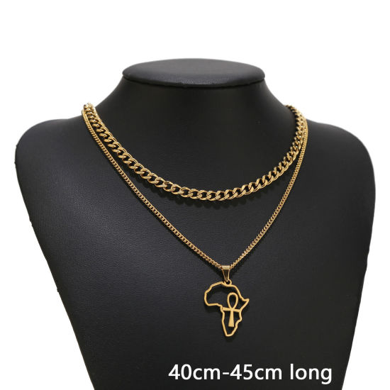 Picture of 1 Piece Vacuum Plating Simple & Casual Stylish 18K Gold Plated 304 Stainless Steel Link Cable Chain Map Multilayer Layered Necklace For Women 40cm-45cm long
