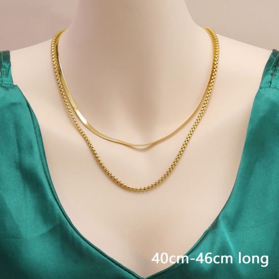 Picture of 1 Piece Vacuum Plating Simple & Casual Stylish 18K Gold Plated 304 Stainless Steel Snake Chain Multilayer Layered Necklace For Women 40cm-46cm long