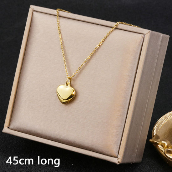 Picture of 1 Piece Vacuum Plating Minimalist Stylish 18K Gold Plated 304 Stainless Steel Link Cable Chain Heart Pendant Necklace For Women Mother's Day 45cm(17 6/8") long