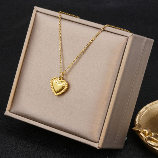 Picture of 1 Piece Vacuum Plating Minimalist Stylish 18K Gold Plated 304 Stainless Steel Link Cable Chain Heart Pendant Necklace For Women Mother's Day 45cm(17 6/8") long