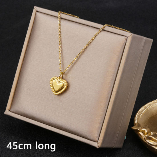 Picture of 1 Piece Vacuum Plating Minimalist Stylish 18K Gold Plated 304 Stainless Steel Link Cable Chain Heart Pendant Necklace For Women Mother's Day 45cm(17 6/8") long