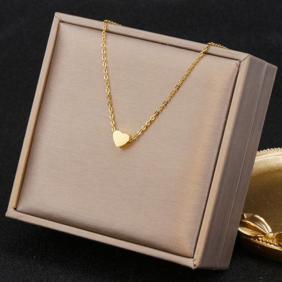 Picture of 1 Piece Vacuum Plating Minimalist Stylish 18K Gold Plated 304 Stainless Steel Link Cable Chain Heart Pendant Necklace For Women Mother's Day 45cm(17 6/8") long