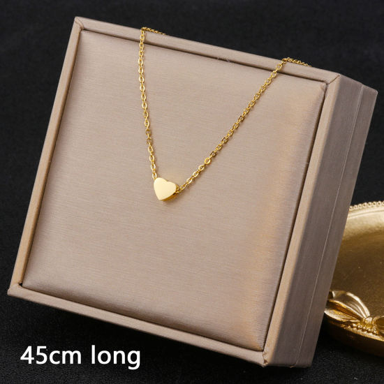 Picture of 1 Piece Vacuum Plating Minimalist Stylish 18K Gold Plated 304 Stainless Steel Link Cable Chain Heart Pendant Necklace For Women Mother's Day 45cm(17 6/8") long