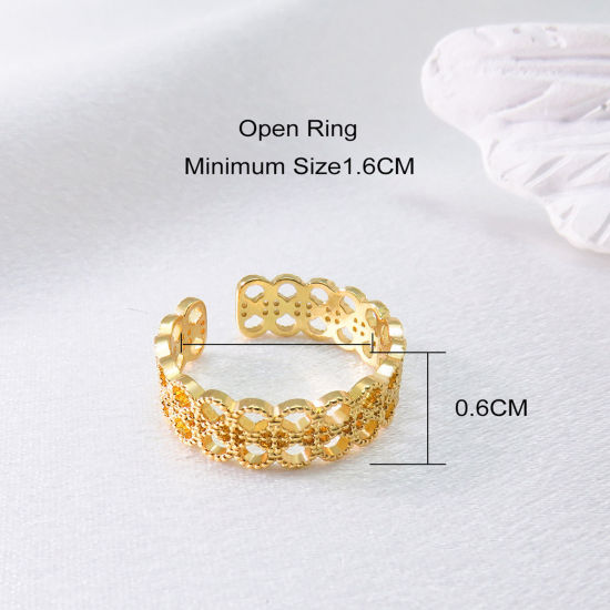 Picture of Eco-friendly Simple & Casual Ins Style 18K Gold Plated Brass Open Lace Hollow Rings For Women Mother's Day 16mm(US size 5.25), 1 Piece