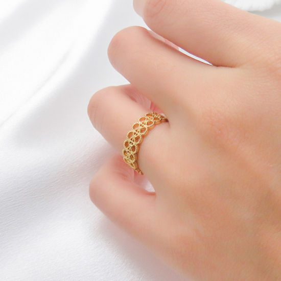 Picture of Eco-friendly Simple & Casual Ins Style 18K Gold Plated Brass Open Lace Hollow Rings For Women Mother's Day 16mm(US size 5.25), 1 Piece