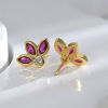 Picture of Hypoallergenic Sweet & Cute Exquisite 18K Real Gold Plated Brass & Cubic Zirconia Leaf Clover Ear Post Stud Earrings For Women Party 1.3cm x 1cm, 1 Pair