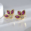 Picture of Hypoallergenic Sweet & Cute Exquisite 18K Real Gold Plated Brass & Cubic Zirconia Leaf Clover Ear Post Stud Earrings For Women Party 1.3cm x 1cm, 1 Pair