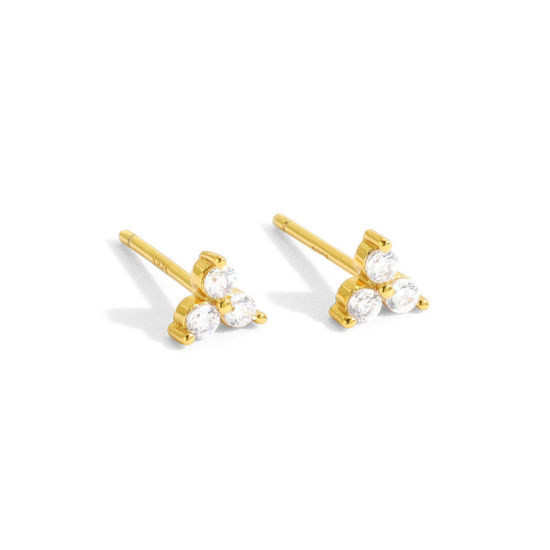 Imagen de Hipoalergénico Dulce & Lindo Exquisito 18K Oro Real Chapado Latón+ Circón Artificial Triángulo Pendientes Para Mujeres 4.5mm x 4.5mm, 1 Par