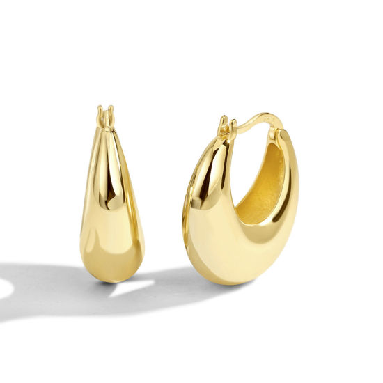 Bild von Hypoallergen Stilvoll Einfach 18K Echtgold plattiert Messing Bogen Ohrreifen Für Frauen Muttertag 1 Paar