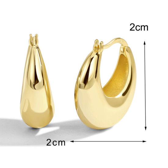 Bild von Hypoallergen Stilvoll Einfach 18K Echtgold plattiert Messing Bogen Ohrreifen Für Frauen Muttertag 1 Paar
