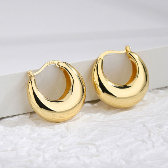 Bild von Hypoallergen Stilvoll Einfach 18K Echtgold plattiert Messing Bogen Ohrreifen Für Frauen Muttertag 1 Paar
