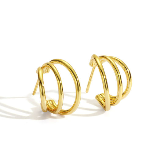 Picture of Hypoallergenic Stylish Simple 18K Real Gold Plated Brass C Shape Hoop Earrings For Women Mother's Day 1 Pair