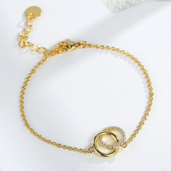 Bild von Umweltfreundlich Süß Stilvoll 18K Echtgold plattiert Messing & Kubisch Zirkonia Gliederkette Kette Ring Armband Für Frauen Party 16cm lang, 1 Strang