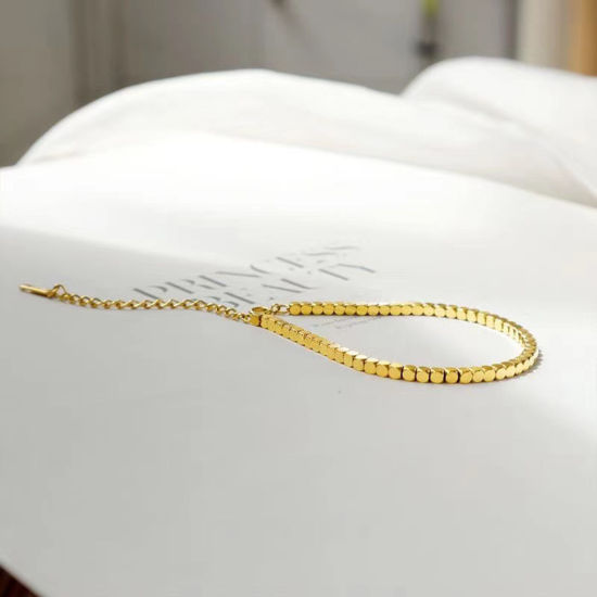 Bild von 1 Strang Vakuumbeschichtung Einfach und lässig Stilvoll 18K Gold plattiert 304 Edelstahl Schmuckkette Kette Armband Für Frauen Party 16cm lang
