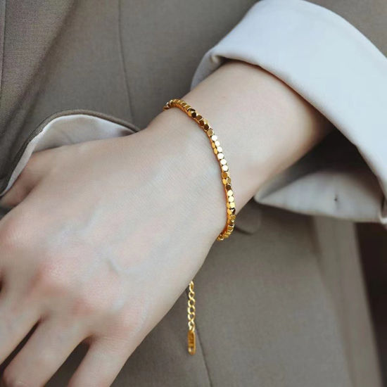 Bild von 1 Strang Vakuumbeschichtung Einfach und lässig Stilvoll 18K Gold plattiert 304 Edelstahl Schmuckkette Kette Armband Für Frauen Party 16cm lang