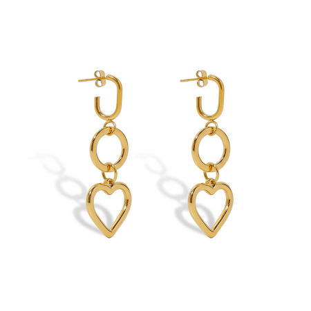 1 Pair Vacuum Plating Stylish Simple 18K Real Gold Plated 304 Stainless Steel Tassel Heart Earrings For Women Party 5cm