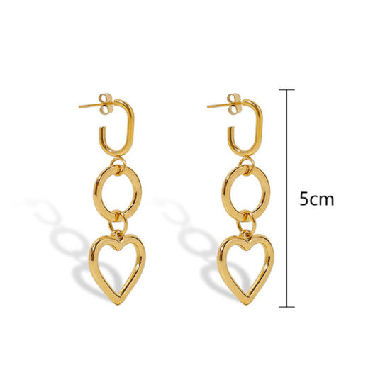 Imagen de 1 Par Enchapado al Vacío Elegante Sencillo 18K Oro Real Chapado 304 Acero Inoxidable Panícula Corazón Pendientes Para Mujeres Fiesta 5cm