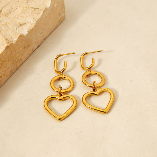 Imagen de 1 Par Enchapado al Vacío Elegante Sencillo 18K Oro Real Chapado 304 Acero Inoxidable Panícula Corazón Pendientes Para Mujeres Fiesta 5cm