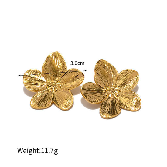Immagine di 1 Paio Placcatura Sottovuoto Elegante Retrò 18K Vero Oro Placcato 304 Acciaio Inossidabile Fiore Orecchini a Perno Per Donne Festa 3cm x 3cm