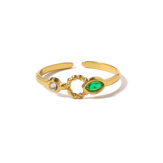 Bild von 1 Stück Vakuumbeschichtung Exquisit Stilvoll 18K Gold plattiert 304 Edelstahl & Zirkon Offen Verstellbar Ring Oval Ring Für Frauen Jubiläum 19mm (US Größe 9)