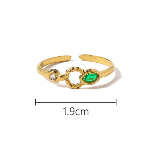 Bild von 1 Stück Vakuumbeschichtung Exquisit Stilvoll 18K Gold plattiert 304 Edelstahl & Zirkon Offen Verstellbar Ring Oval Ring Für Frauen Jubiläum 19mm (US Größe 9)