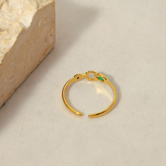 Bild von 1 Stück Vakuumbeschichtung Exquisit Stilvoll 18K Gold plattiert 304 Edelstahl & Zirkon Offen Verstellbar Ring Oval Ring Für Frauen Jubiläum 19mm (US Größe 9)