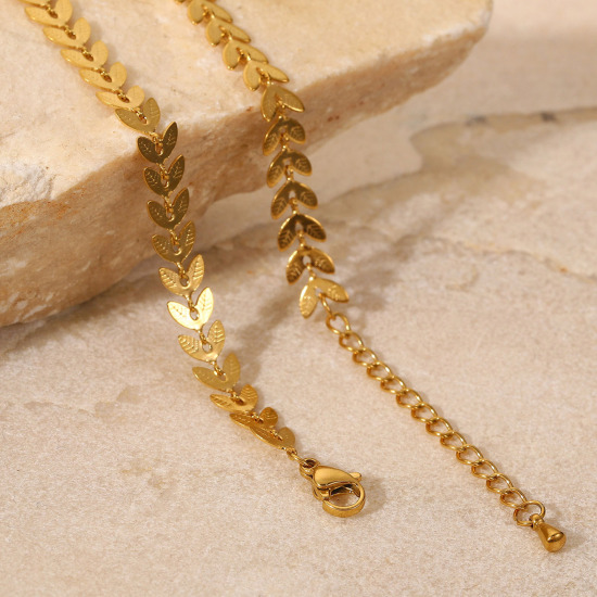 Immagine di 1 Pz Placcatura Sottovuoto Elegante Semplice 18K Vero Oro Placcato 304 Acciaio Inossidabile Catena Punta di Freccia Cavigliere Per Donne 20cm Lunghezza