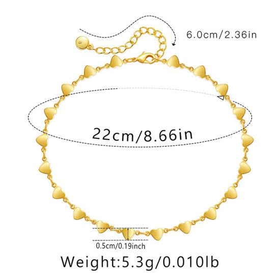 Picture of Eco-friendly Exquisite Stylish 18K Gold Plated Brass Heart Link Chain Heart Anklet For Women 22cm(8 5/8") long, 1 Piece