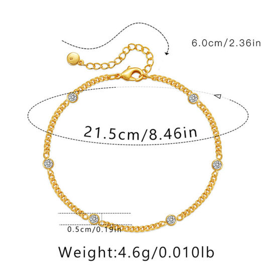 Picture of Eco-friendly Exquisite Stylish 18K Gold Plated Brass & Cubic Zirconia Cuban Link Chain Anklet For Women 22cm(8 5/8") long, 1 Piece