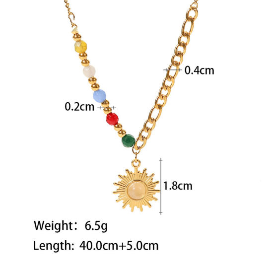 Image de 1 Pièce Collier à Pendentif Chaîne Maille Cheval Rétro en 304 Acier Inoxydable & Pierre Placage sous Vide À la Mode Plaqué Or Véritable 18K Soleil Pour Femmes 40cm long