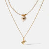 Picture of 1 Piece Vacuum Plating Dainty Retro 18K Gold Plated 304 Stainless Steel & Natural Pearl Link Cable Chain Sun Multilayer Layered Necklace For Women Party 35cm-45cm long