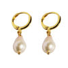 Picture of Hypoallergenic Dainty Retro 18K Gold Plated Pearl & Brass Baroque Earrings For Women Anniversary 3.5cm x 0.8cm, 1 Pair