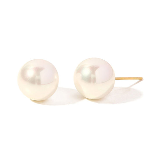 Picture of Hypoallergenic Retro Elegant 18K Gold Plated 304 Stainless Steel Ball Imitation Pearl Ear Post Stud Earrings For Women Anniversary 10mm Dia., 1 Pair