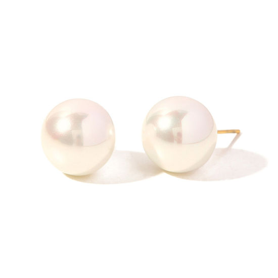 Picture of Hypoallergenic Retro Elegant 18K Gold Plated 304 Stainless Steel Ball Imitation Pearl Ear Post Stud Earrings For Women Anniversary 12mm Dia., 1 Pair