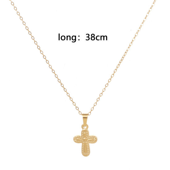 Image de Collier à Pendentif Chaîne Maille Forçat Religieux en 304 Acier Inoxydable Placage Sous Vide Écologique Simple & Décontracté Plaqué Or 18K Croix Unisexe 38cm long, 1 Pièce