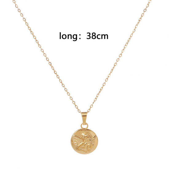 Image de Collier à Pendentif Chaîne Maille Forçat Religieux en 304 Acier Inoxydable Placage Sous Vide Écologique Simple & Décontracté Plaqué Or 18K Rond Anges Unisexe 38cm long, 1 Pièce