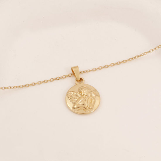 Image de Collier à Pendentif Chaîne Maille Forçat Religieux en 304 Acier Inoxydable Placage Sous Vide Écologique Simple & Décontracté Plaqué Or 18K Rond Anges Unisexe 38cm long, 1 Pièce