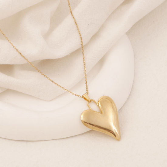 Image de 1 Pièce Collier à Pendentif Chaîne Maille Forçat Élégant en 304 Acier Inoxydable Placage sous Vide Simple & Décontracté Plaqué Or 18K Cœur Unisexe 38cm long