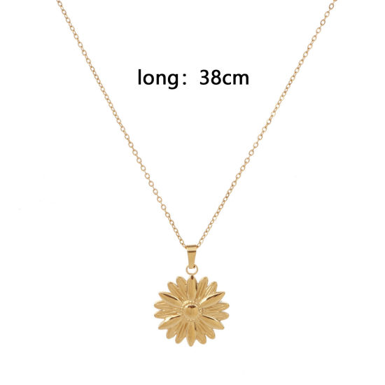 Image de Collier à Pendentif Chaîne Maille Forçat Élégant en 304 Acier Inoxydable Placage Sous Vide Écologique Simple & Décontracté Plaqué Or 18K Tournesol Unisexe 38cm long, 1 Pièce