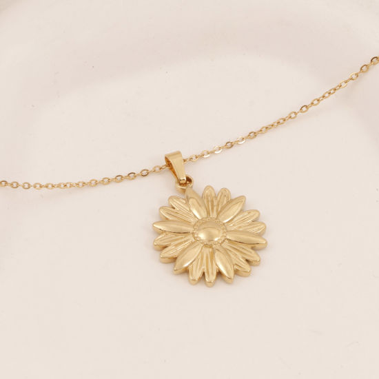 Image de Collier à Pendentif Chaîne Maille Forçat Élégant en 304 Acier Inoxydable Placage Sous Vide Écologique Simple & Décontracté Plaqué Or 18K Tournesol Unisexe 38cm long, 1 Pièce