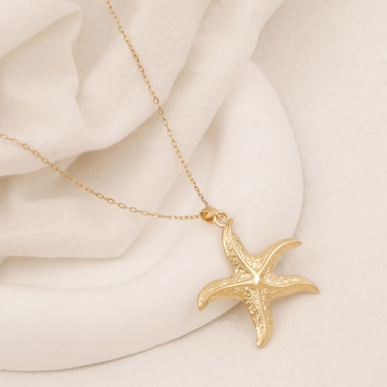 Image de Collier à Pendentif Chaîne Maille Forçat Bijoux d'Océan en 304 Acier Inoxydable Placage Sous Vide Écologique Simple & Décontracté Plaqué Or 18K Etoile de Mer Unisexe 38cm long, 1 Pièce
