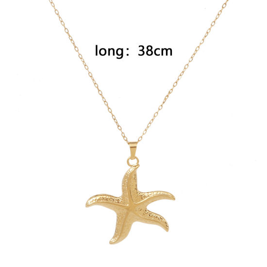 Image de Collier à Pendentif Chaîne Maille Forçat Bijoux d'Océan en 304 Acier Inoxydable Placage Sous Vide Écologique Simple & Décontracté Plaqué Or 18K Etoile de Mer Unisexe 38cm long, 1 Pièce