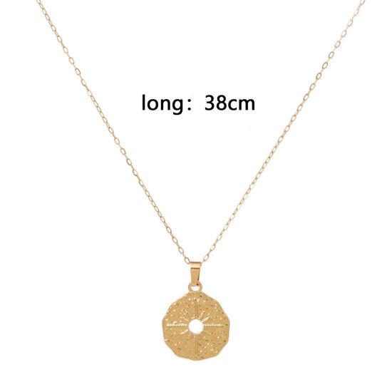 Image de Collier à Pendentif Chaîne Maille Forçat Élégant en 304 Acier Inoxydable Placage Sous Vide Écologique Simple & Décontracté Plaqué Or 18K Rond Soleil Creux Unisexe 38cm long, 1 Pièce