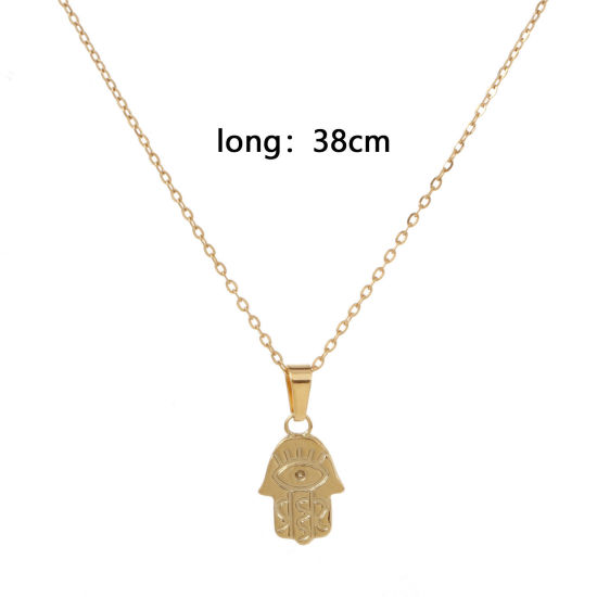 Image de Collier à Pendentif Chaîne Maille Forçat Religieux en 304 Acier Inoxydable Placage Sous Vide Écologique Simple & Décontracté Plaqué Or 18K Khamsa Symbole Paume Unisexe 38cm long, 1 Pièce